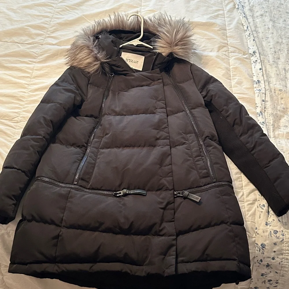 Derek Lam 10 Crosby Women's Black Puffer down Coat with Faux Fur Trim - Picture 8 of 11